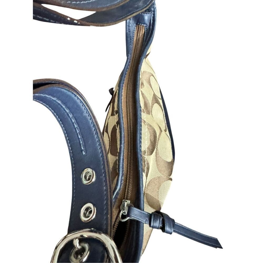 Coach Authenticated Signature Blue Stripe Buckle Bag / Blue Leather Adjustable H - Picture 6 of 8